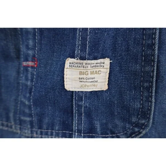 Vintage 60s 70s Big Mac Mens 30x32 Distressed Square Bak Denim Overalls Bibs USA